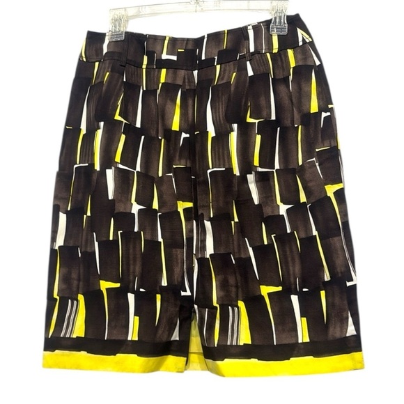 Eccoci brown yellow bold Geometric print Pencil Skirt two fake pockets size 6 - Picture 4 of 9